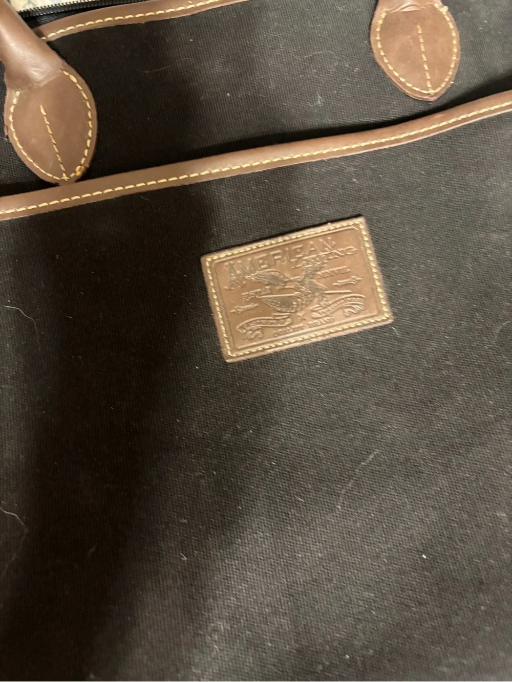 American Living Black Canvas Leather Trim  Tote Bag